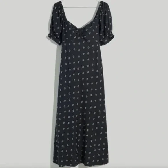 Madewell Size 0 Black Sweetheart Puff-Sleeve‎ Midi Dress New With Tags - Picture 2 of 14